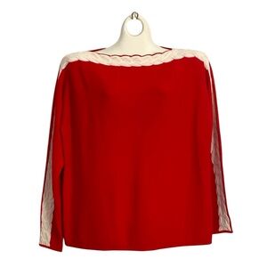 St John knit red sweater with cable knit details